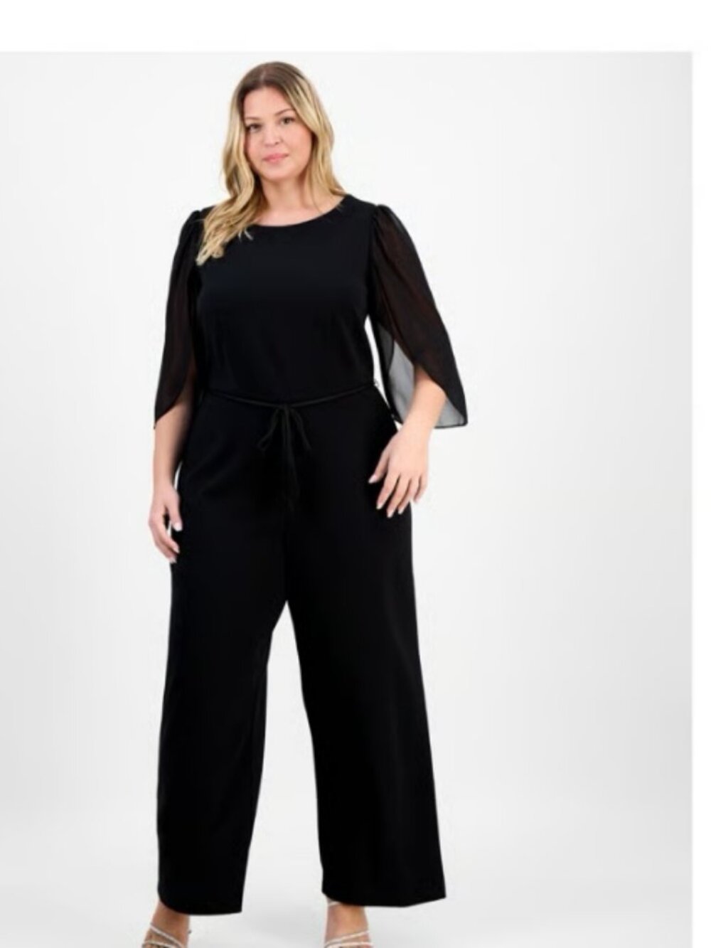 NWT Connected Plus Bell‑Sleeve Belted Jumpsuit Size 16W Black - B165